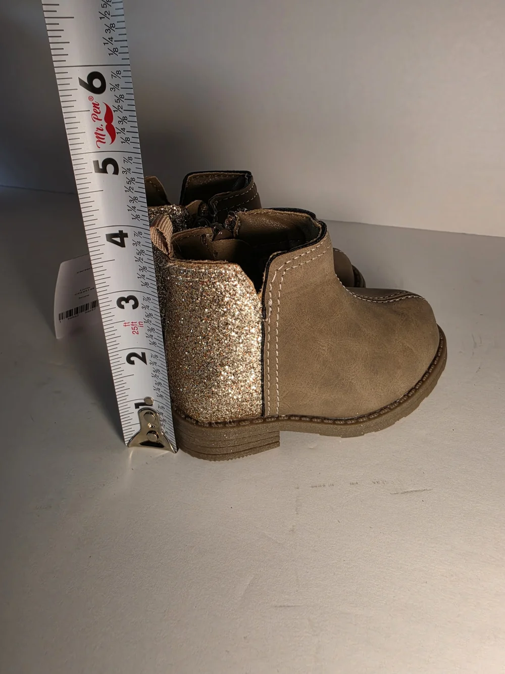 NWT Carter's Toddler Girls Taupe Tan Gold Faux Suede Glitter-Back Booties Size 4